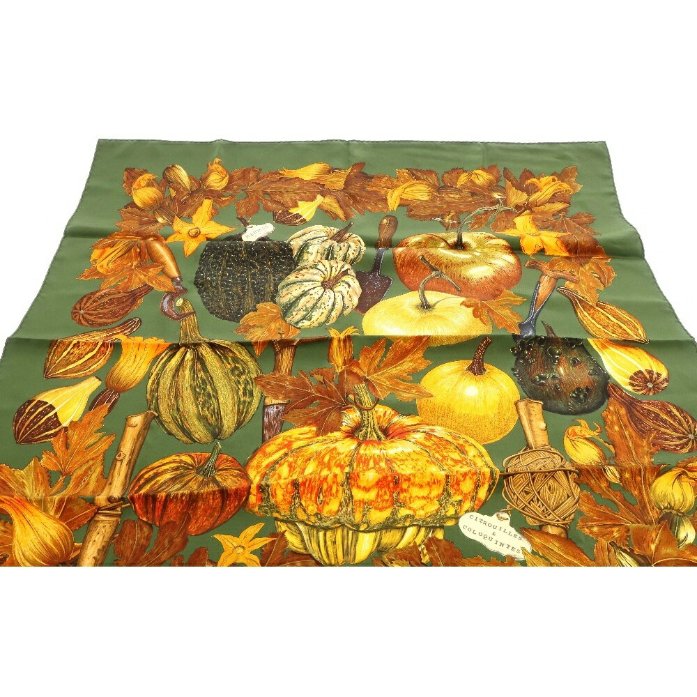 HERMES(エルメス) カレ90 カボチャとコロシント CITROUILLES ET COLOQUINTES グリーン マルチカラー シルク スカーフ【中古】【程度A】
