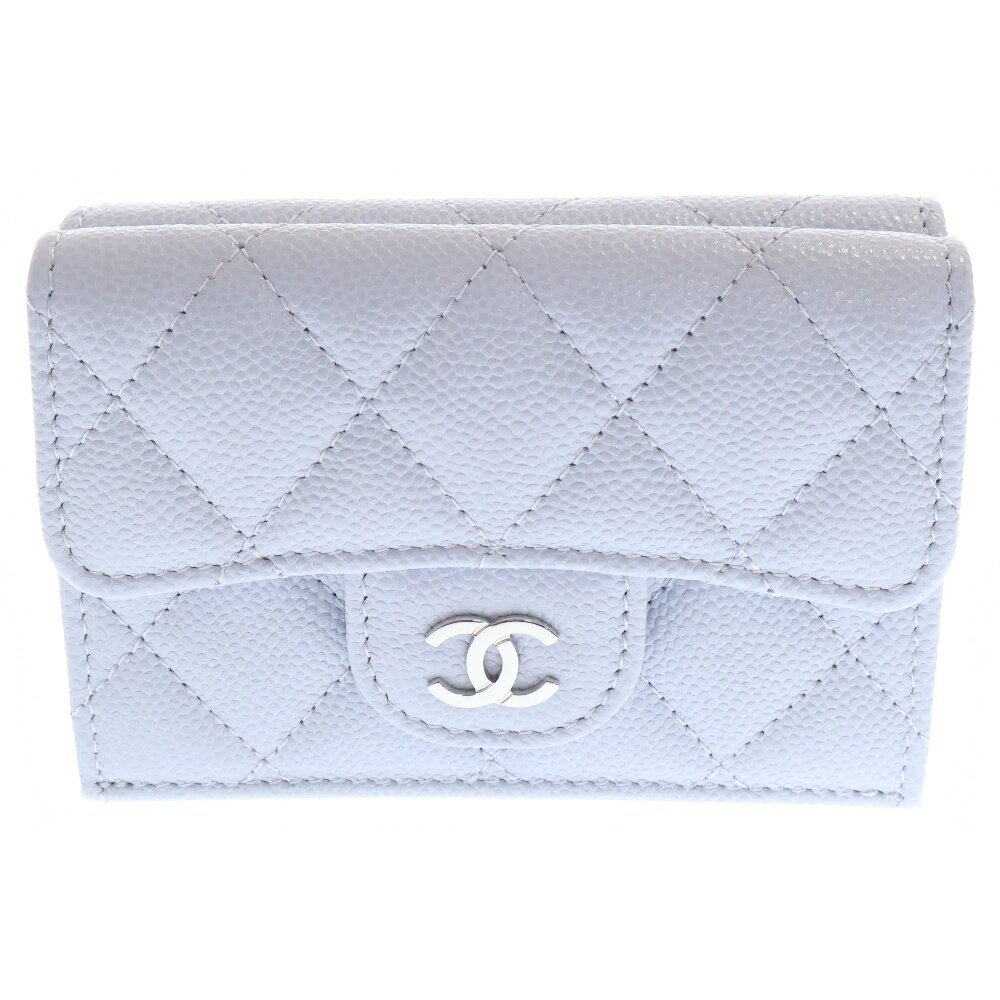 CHANEL(シャネル) マトラッセ 三つ折り財布 グレー キャビアスキン コンパクトウォレット アイスグレー シルバー金具 シール有 AP0230【中古】【程度N】