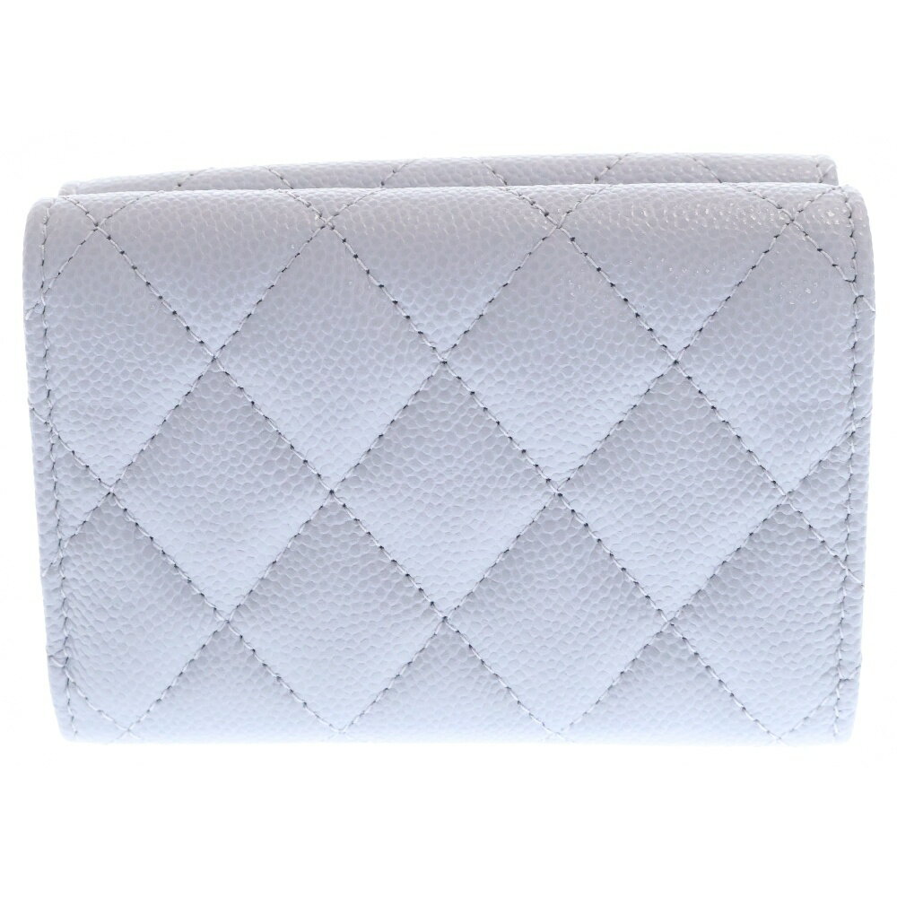 CHANEL(シャネル) マトラッセ 三つ折り財布 グレー キャビアスキン コンパクトウォレット アイスグレー シルバー金具 シール有 AP0230【中古】【程度N】