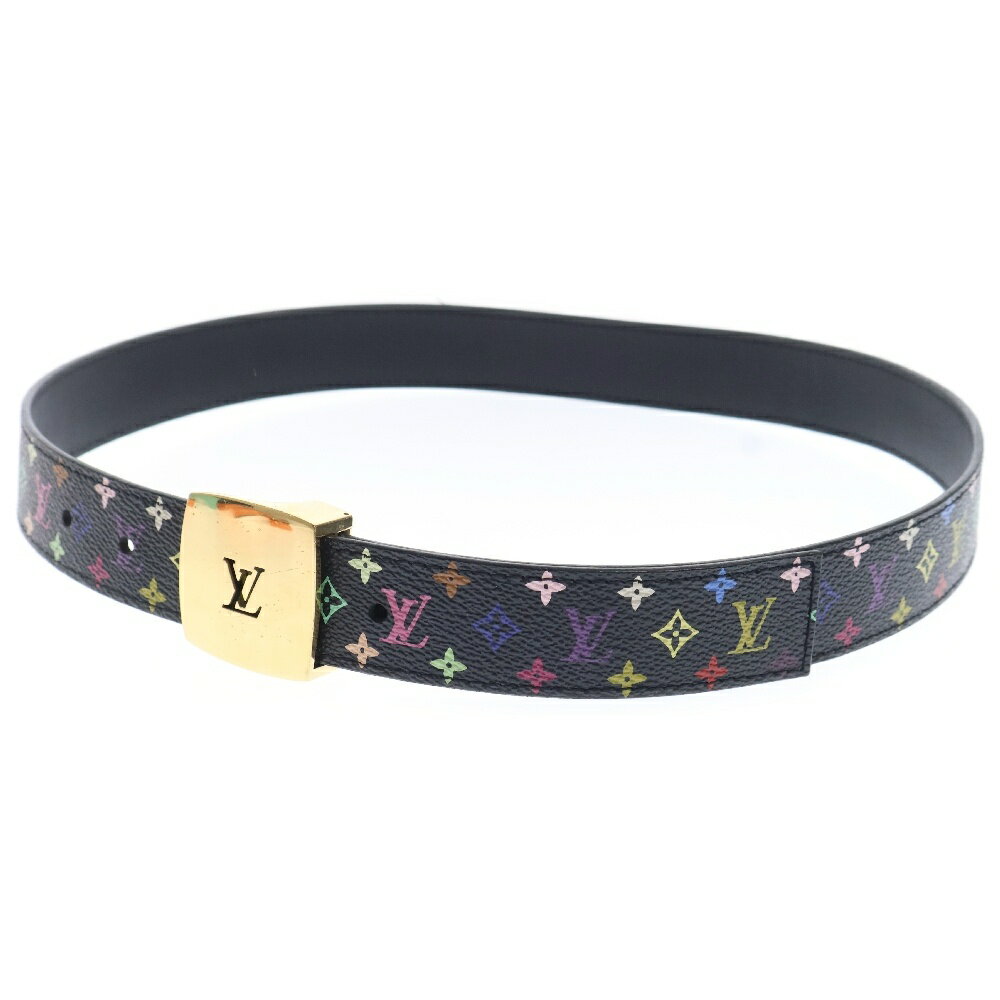 LOUIS VUITTON(ルイヴィトン) モノグラムマルチカラー サンチュールLVカット ベルト 80/32 ノワール PVC ゴールド金具 M6890【中古】【程度B】