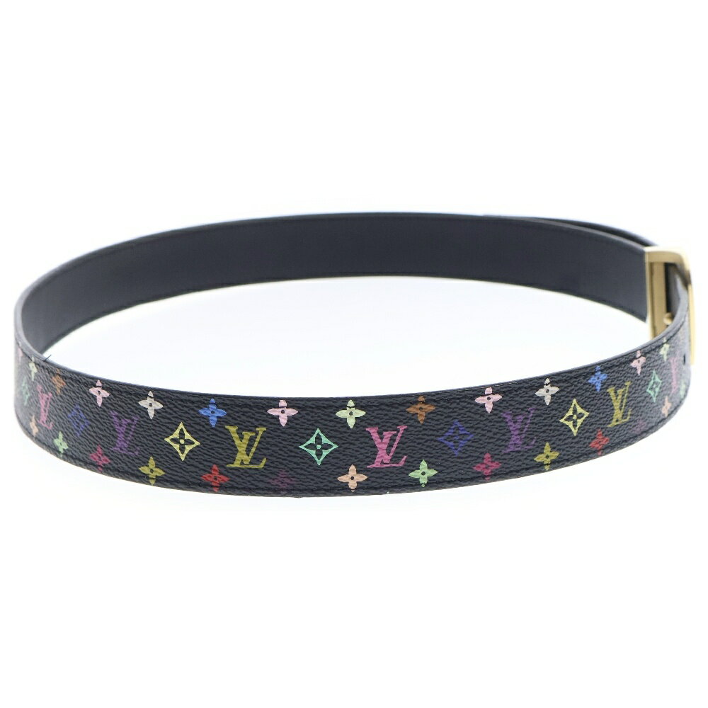 LOUIS VUITTON(ルイヴィトン) モノグラムマルチカラー サンチュールLVカット ベルト 80/32 ノワール PVC ゴールド金具 M6890【中古】【程度B】