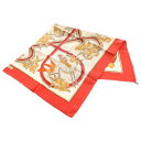 HERMES(エルメス) カレ90 Caraibes カリブ鳥 オレンジ×ホワイト シルク スカーフ【中古】【程度B】(4)