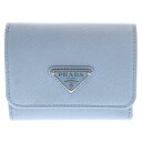 PRADA(プラダ) サフィアーノ コンパクトウォレット ライトブルー レザー トライアングルロゴ 1MH043 財布【中古】【程度A】