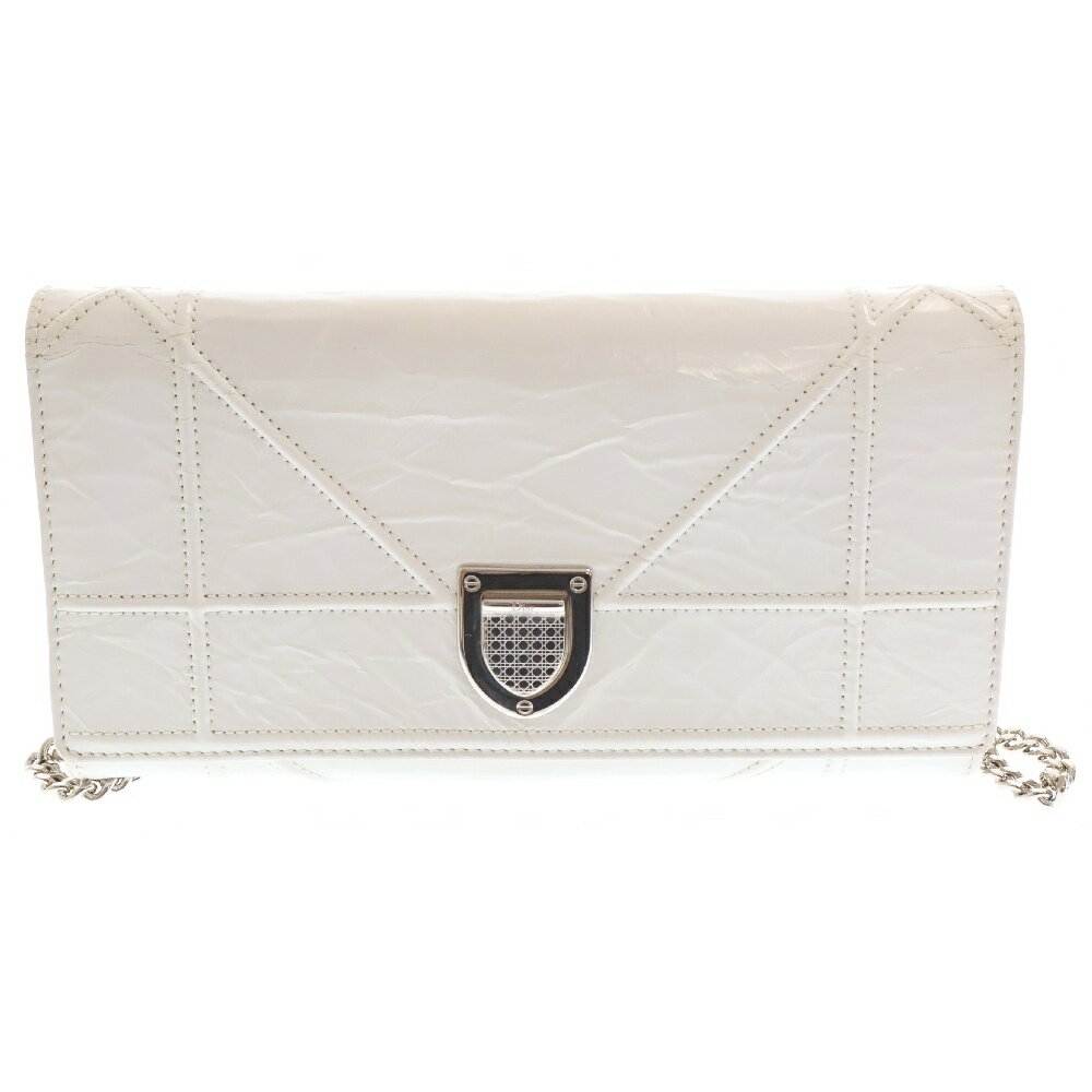 Christian Dior(クリスチャンディオール) ディオラマ チェーンウォレット ホワイト パテントレザー ショルダーバッグ【中古】【程度B】