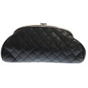 CHANEL(シャネル) ココマーク マトラッセ パンチングレザー がま口 クラッチバッグ セカンドバッグ ブラック レディース【中古】【程度A】