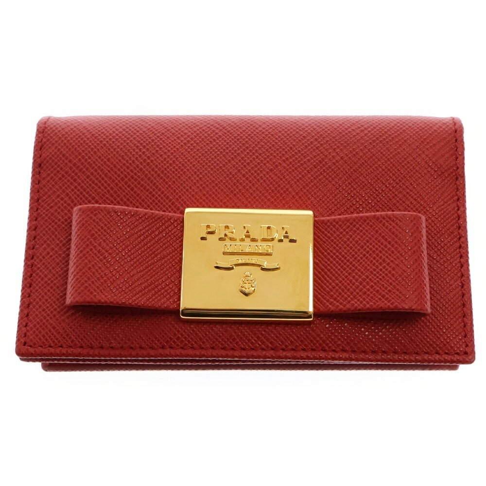 PRADA(プラダ) サフィアーノ カードケース リボン 名刺入れ レッド レザー 1MC122【中古】【程度A】