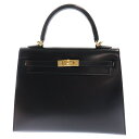 HERMES(エルメス) ケリー25 外縫い 黒 ボックスカーフ GD金具 Z刻【中古】【程度S】