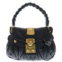 miumiu(ミュウミュウ) マテラッセ 2wayハンドバッグ ブラック レザー ギャザー ゴールド金具 RN0409【中古】【程度B】