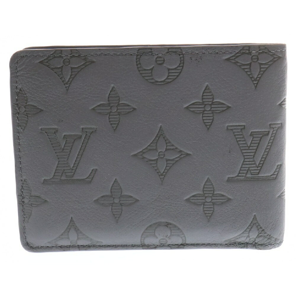 LOUIS VUITTON(ルイヴィトン) モノグラム シャドウ ポルトフォイユ ミュルティプル レザー二つ折り財布 グレー M81383【中古】【程度B】