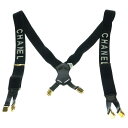 CHANEL(シャネル) シャネルロゴ サスペンダー 黒 レザー ベルト ゴールド金具【中古】【程度B】(4)