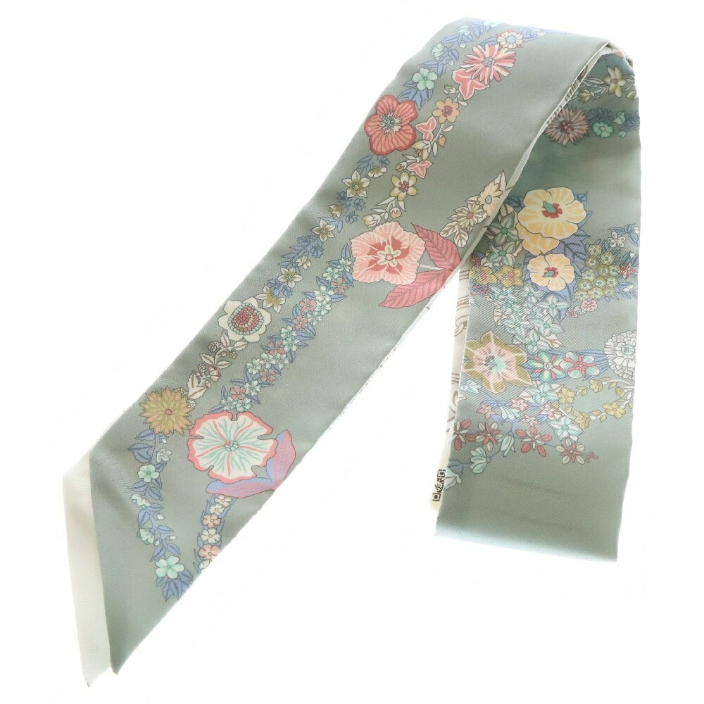 HERMES(エルメス) Brides de Gala en Fleurs ブリッド ドゥ ガラ アン フルール 青 シルク ライトグリーン スカーフ【中古】【程度A】のサムネイル