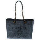 CHANEL(シャネル) ドーヴィルMM チェーントートバッグ ツイード×レザー グレー ゴールド金具 ランダムプレート【中古】【程度A】