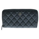 CHANEL(シャネル) ココマーク マトラッセ キャビアスキン ラウンドファスナー ロングウォレット 長財布 ブラック レディース【中古】【程度B】