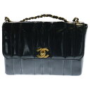 CHANEL(シャネル) マドモアゼル Wチェーンショルダーバッグ ハンドバッグ ブラック パテント GD金具 シリアル不鮮明【中古】【程度B】