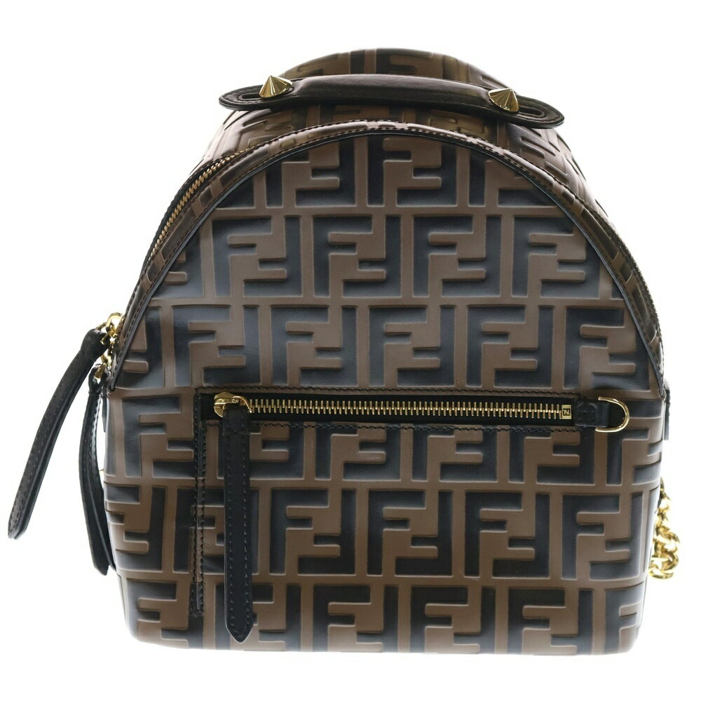 FENDI(フェンディ) ズッカ バックパック スモール リュック ブラウン レザー 8BZ038【中古】【程度B】
