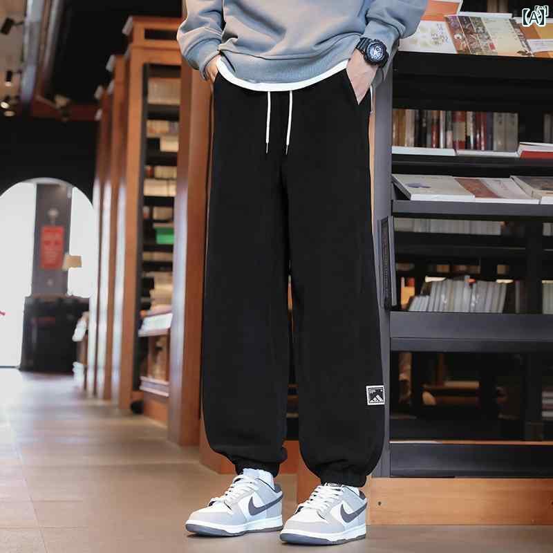 樂天商城 - メンズ ファッション 韓国ファッション オシャレ 韓国 秋冬 男性用 コットン ベルベット スウェットパンツ 男子用 アメリカン ストリート カジュアル パンツ スポーツ