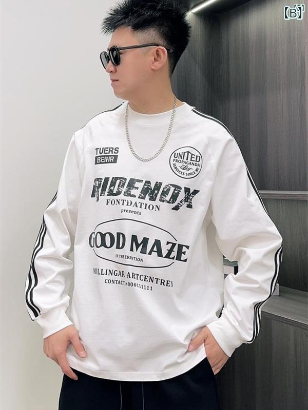 メンズ　ファッション　オシャレ　韓国 アメリカ スリー ストライプス 長袖 Tシャツ メンズ 秋冬 ストリート ラウンドネック スウェットシャツ