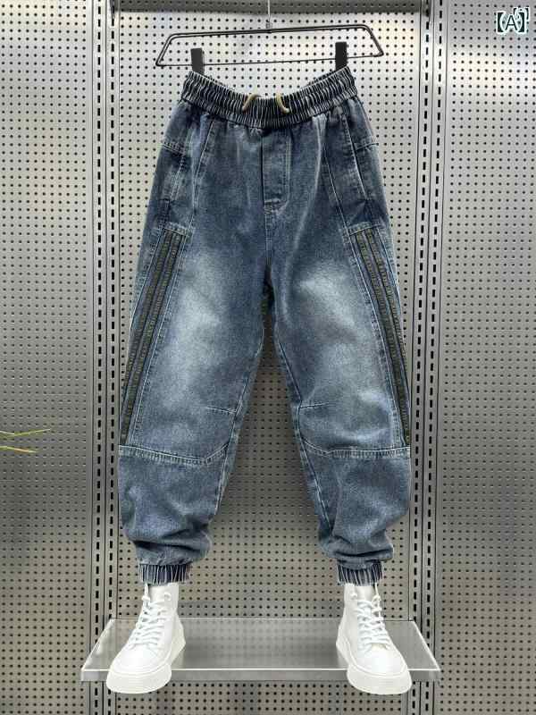 メンズ　ファッション　オシャレ　韓国 秋冬 アメリカン スプライス 裾細 ジーンズ メンズ スピリチュ..