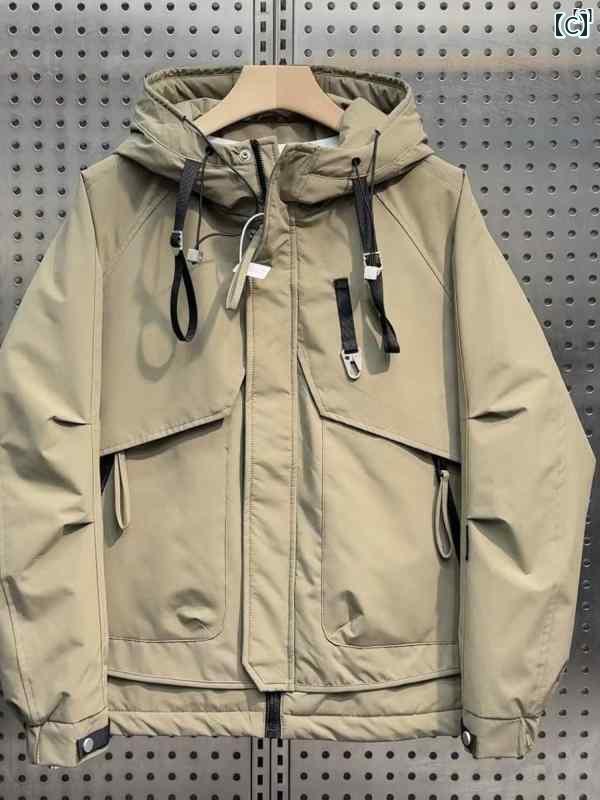 メンズ　ファッション　オシャレ　韓国 ワークウェア 機能的 フード付き コットン コート メンズ 秋冬 カジュアル アサルト コットンコート