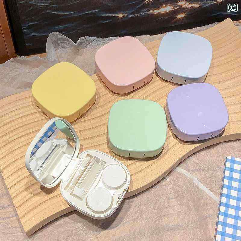 コンタクトレンズ 収納ケース 女子学生 用 シンプル ポータブル 鏡付き コンパニオンボックス パステルカラー アイスクリーム調 プラスチック 素材 日常 携帯 コンパクト 保管 ボックス カラコン ケア アクセサリー 2023idh-10180180 shop I.D.H サンプル画像3