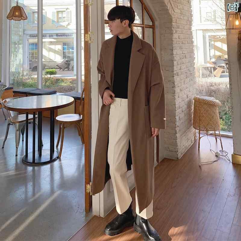 メンズ　ファッション　韓国ファッション　オシャレ　海外風 秋 厚手 ウール コート メンズ ミディアム 丈 膝丈 ウインドブレーカー 韓国 快適