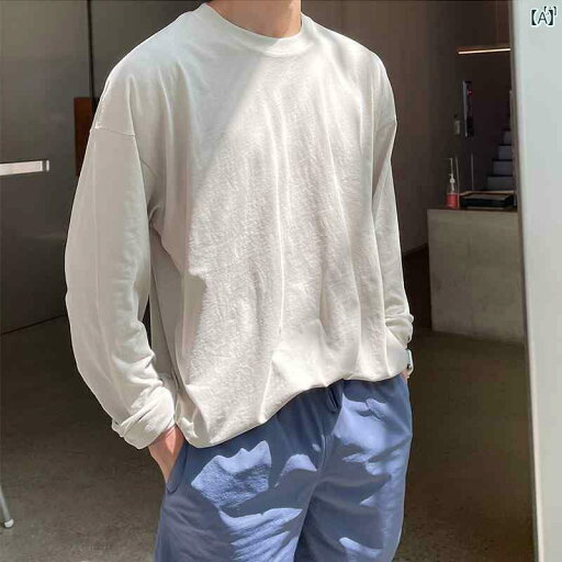 メンズ ファッション 韓国ファッション オシャレ 海外風 春秋 男性用 ホワイト 長袖 Tシャツ 韓国 無地 コットンシャツ 薄手 メンズ ファッション 韓国ファッション オシャレ 海外風 春秋 男性用 ホワイト 長袖 Tシャツ 韓国 無地 コットンシャツ 薄手