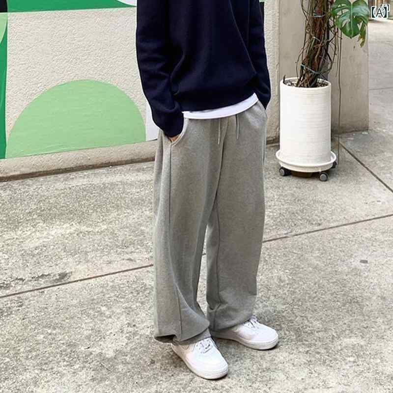 メンズ　ファッション　韓国ファッション　オシャレ　海外風 メンズ用 ソリッドカラー ストレート パンツ アメリカン カジュアル レギンス スウェットパンツ ドローストリング スポーツ
