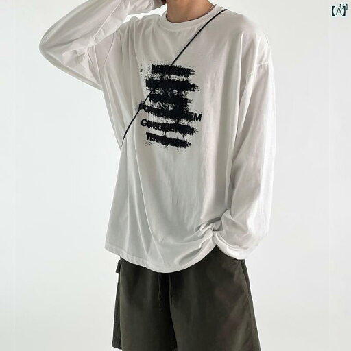 メンズ ファッション 韓国ファッション オシャレ 海外風 春秋 ラウンドネック 長袖 Tシャツ メンズ 薄手 レター プリント メンズカジュアル トップ メンズ ファッション 韓国ファッション オシャレ 海外風 春秋 ラウンドネック 長袖 Tシャツ メンズ 薄手 レター プリント メンズカジュアル トップ
