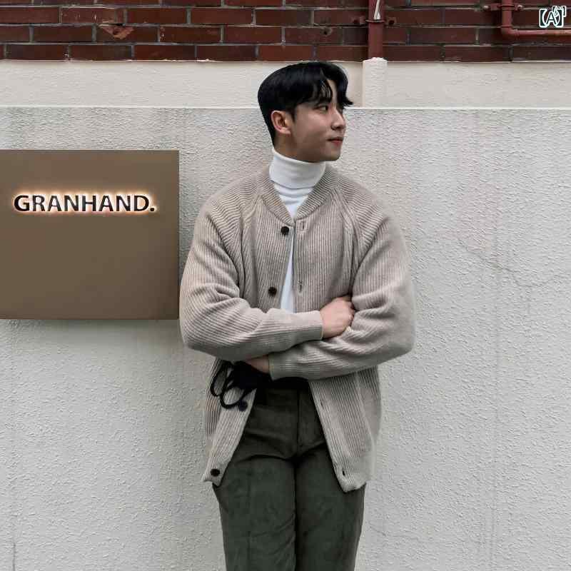 メンズ　ファッション　韓国ファッション　オシャレ　海外風 男性用 製 ニットカーディガン セーター たり 秋冬 シンプル トップ ジャケット