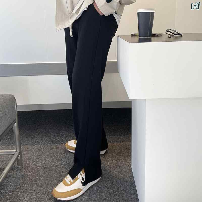 メンズ ファッション 韓国ファッション オシャレ 海外風 春秋 スポーツ スウェットパンツ メンズ ストレート 韓国 ワイド レッグ ブラック 巾着 九分丈 カジュアル パンツ