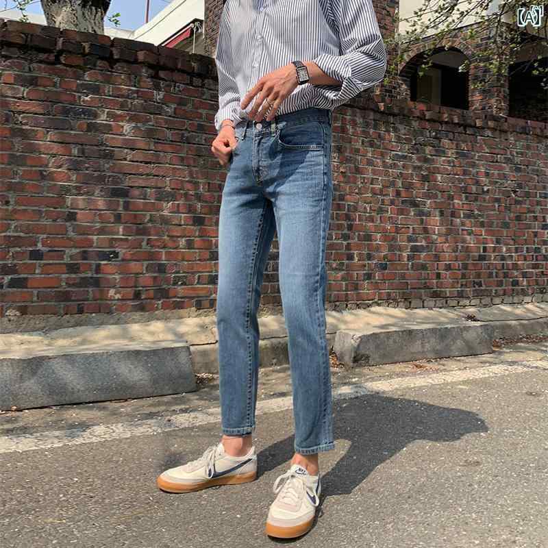 メンズ　ファッション　韓国ファッション　オシャレ　海外風 ライト カラー ジーンズ メンズ 秋 イン ..