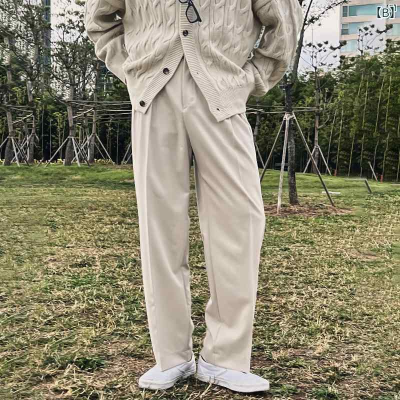 メンズ　ファッション　韓国ファッション　オシャレ　海外風 メンズカジュアル パンツ ストレート 韓国 レトロ シンプル ダブルプリーツ 通気性 ドレープ 春秋 リラックス