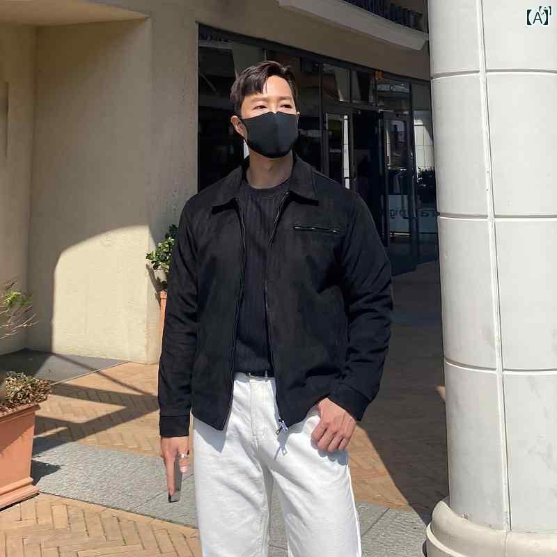 メンズ　ファッション　韓国ファッション　オシャレ　海外風 秋冬 男性用 ブラック スエード ショート ..