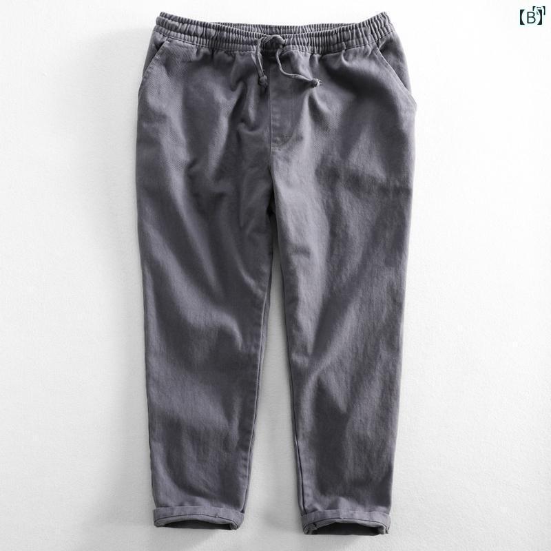 メンズ　ファッション　韓国ファッション　オシャレ　韓国 レトロ コットン メンズカジュアル パンツ 韓国 スリム ストレート 小柄 足 ワークウェア ロング
