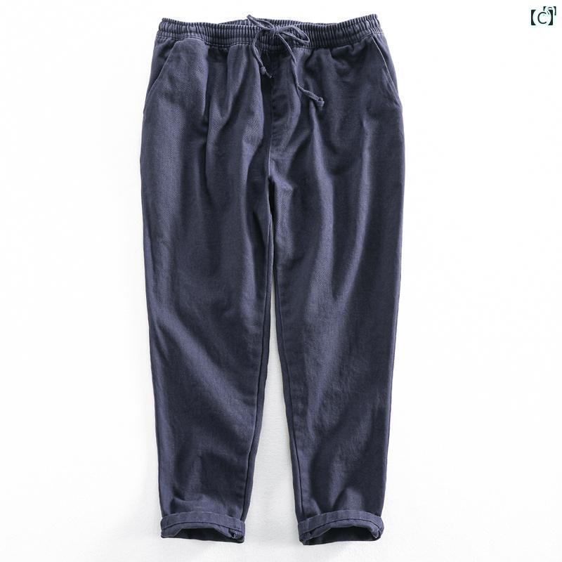 メンズ　ファッション　韓国ファッション　オシャレ　韓国 レトロ コットン メンズカジュアル パンツ 韓国 スリム ストレート 小柄 足 ワークウェア ロング