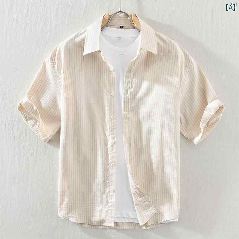 メンズ　ファッション　韓国ファッション　オシャレ　韓国 フレッシュ 文学 ストライプシャツ メンズ 半袖 夏 コットン 薄手 ファッション カジュアル 快適 シャツ