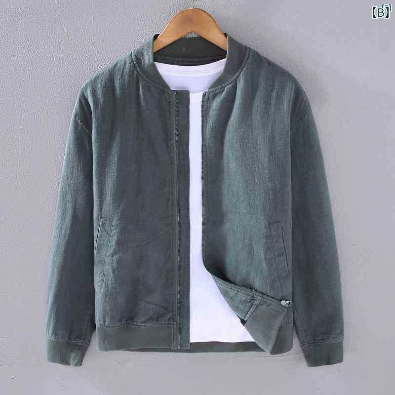 メンズ　ファッション　韓国ファッション　オシャレ　韓国 レトロ コットン リネン カジュアル ジャケット メンズ スタンドカラー 無地 薄手 春夏 ラミー 生地