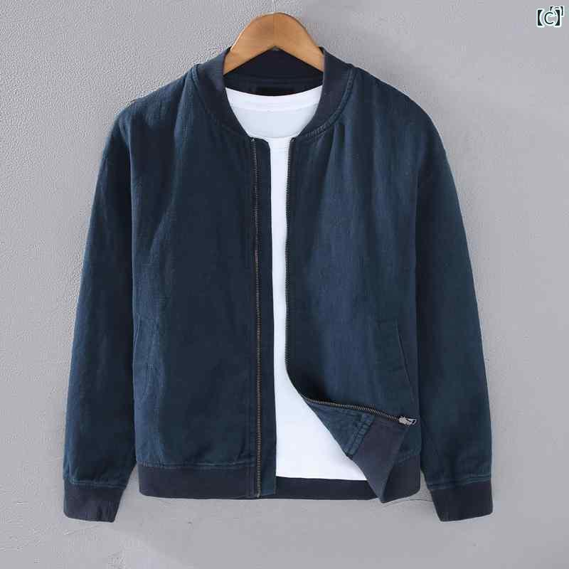 メンズ　ファッション　韓国ファッション　オシャレ　韓国 レトロ コットン リネン カジュアル ジャケット メンズ スタンドカラー 無地 薄手 春夏 ラミー 生地