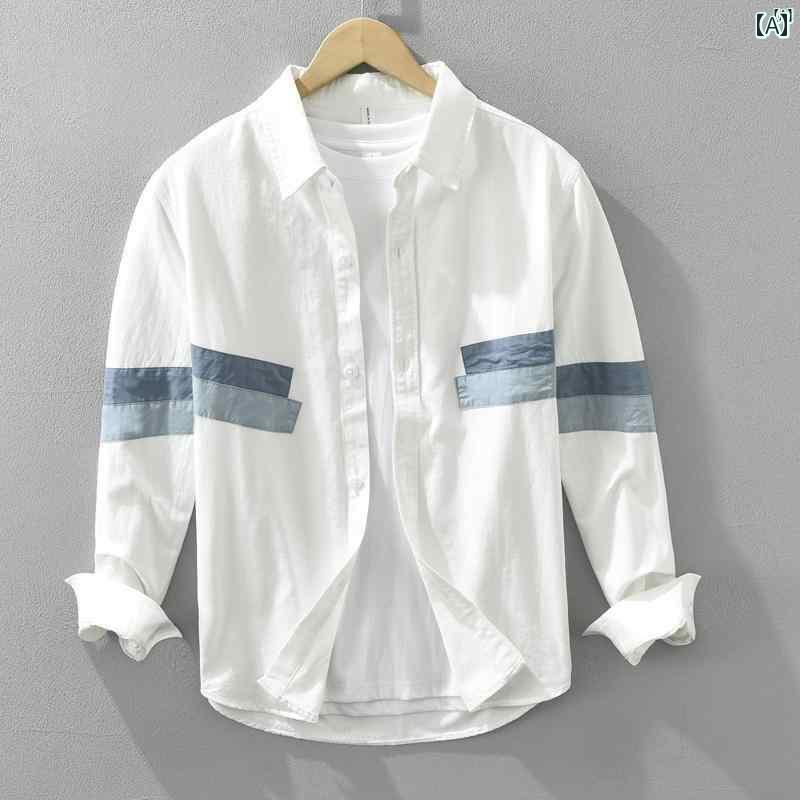メンズ　ファッション　韓国ファッション　オシャレ　韓国 小柄 フレッシュ 色 スプライシング 長袖 シャツ メンズ 春秋 コットン 文学 ファッション ジャケット