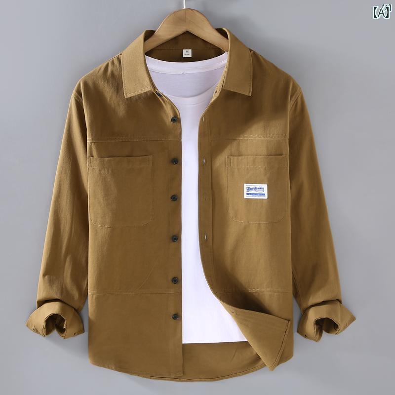 メンズ　ファッション　韓国ファッション　オシャレ　韓国 メンズ 長袖 ワークシャツ 芸術的 カジュアル 服 春秋 コットンシャツ ジャケット