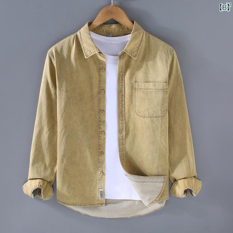 メンズ　ファッション　韓国ファッション　オシャレ　韓国 小柄 フレッシュ 無地 デニムシャツ メンズ 長袖 春秋 ファッション カジュアル コットンシャツ ジャケット