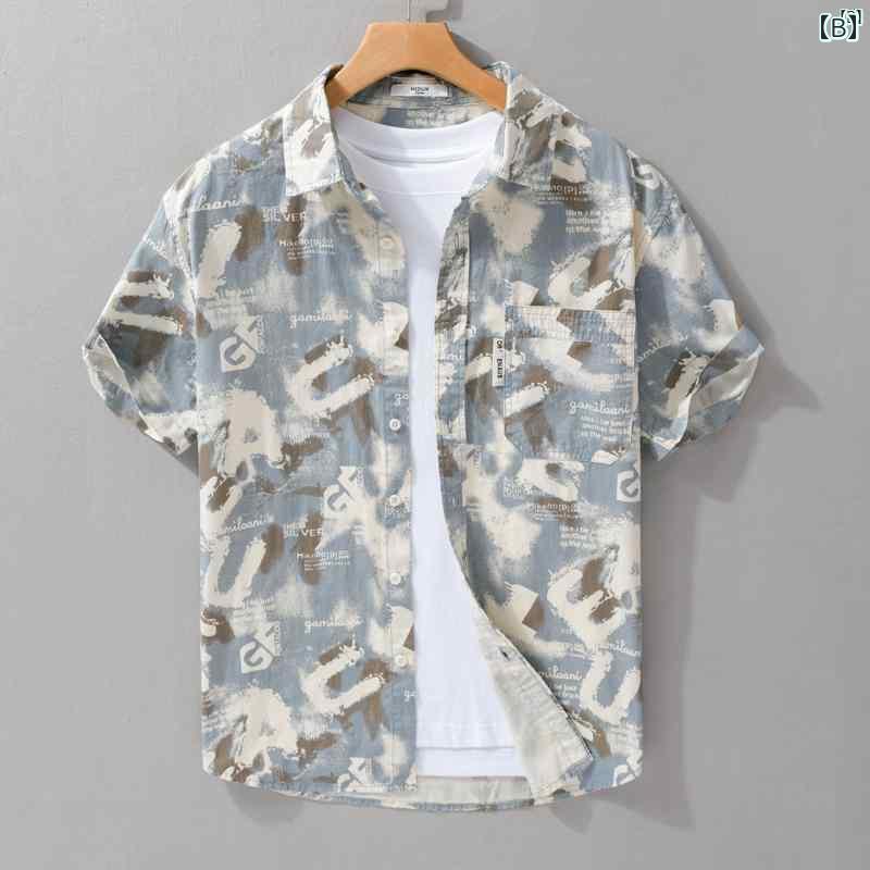 メンズ　ファッション　韓国ファッション　オシャレ　韓国 小柄 清新 文字 プリント 半袖 シャツ メンズ 文学 個性 夏 サイズ 服