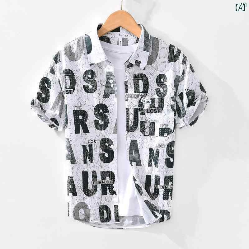 メンズ　ファッション　韓国ファッション　オシャレ　韓国 レター プリント メンズ 半袖 シャツ フレッシュ 芸術的 汎用性 高さ 夏服