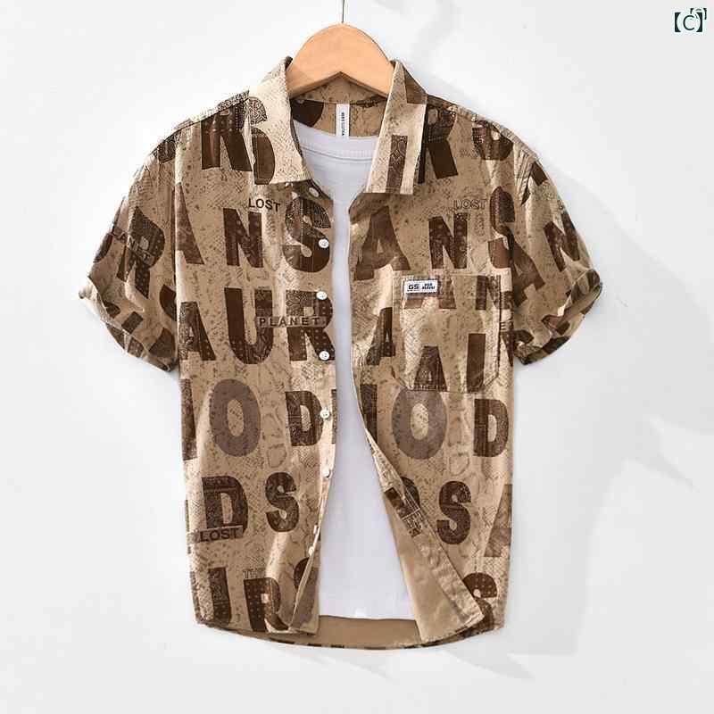 メンズ　ファッション　韓国ファッション　オシャレ　韓国 レター プリント メンズ 半袖 シャツ フレッシュ 芸術的 汎用性 高さ 夏服