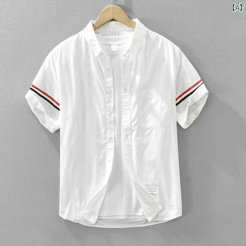 メンズ　ファッション　韓国ファッション　オシャレ　韓国 ウェビング 半袖 シャツ メンズ サマー 文学 コットン インチ トップ 服