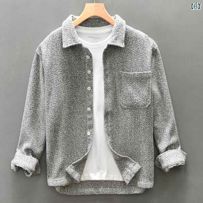 メンズ　ファッション　韓国ファッション　オシャレ　韓国 レトロ 起毛 ウール シャツ メンズ 長袖 秋冬新 文学 カジュアル 厚手 ジャケット