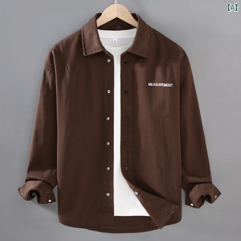 メンズ ファッション 韓国ファッション オシャレ 韓国 メンズ 刺繍入り 長袖 シャツ 春秋 トップス コットン アーティスティック カジュアル ワイド エディション ジャケット