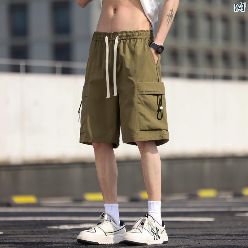 メンズ ファッション 韓国ファッション オシャレ 韓国 シティー ボーイ カーゴ ショーツ メンズ 夏 冷感 薄手 ファッション レトロ ミッド パンツ カジュアル 五分丈