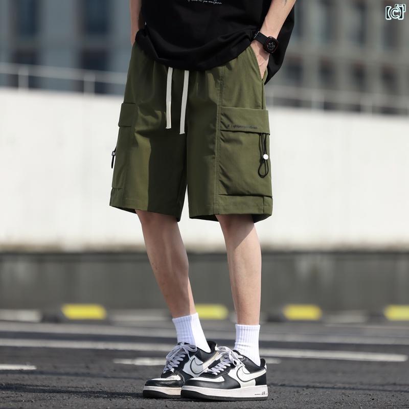 メンズ ファッション 韓国ファッション オシャレ 韓国 シティー ボーイ カーゴ ショーツ メンズ 夏 冷感 薄手 ファッション レトロ ミッド パンツ カジュアル 五分丈