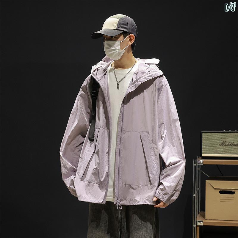 メンズ ファッション 韓国ファッション オシャレ 韓国 UPF 50 冷感 日焼け防止 ジャケット 男子 夏 薄手 たり 屋外 速乾 UV対策